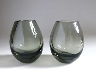 Buy Holmegaard Denmark Vintage Smoke Glass Vases X 2 Per Lutken 1956 Signed • 35£