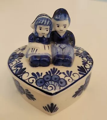 Buy Delft Blue Heart Shaped Boy & Girl Trinket Box • 15.43£