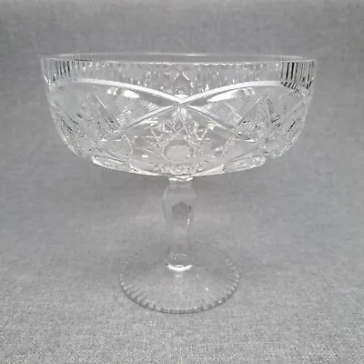 Buy Vintage Bohemia Czech Crystal Queen Lace Footed Pedestal Bowl Compote 6 1/4  • 47.35£