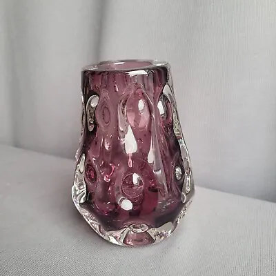 Buy Vintage LISKEARD GLASS  Deco Vase Jim Dyer Purple Amethyst Hobnail Thumbprint  • 17.49£