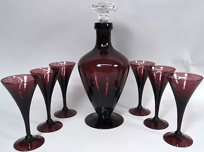 Buy Cambridge Amethyst Glass Decanter Cordial Glasses Set Art Deco Purple Antique • 235.79£