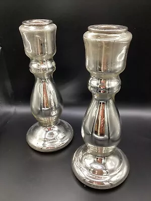 Buy EB338 Vintage Mercury Glass Candlestick Holders 11  Tall Set Of 2 Silver • 23.02£