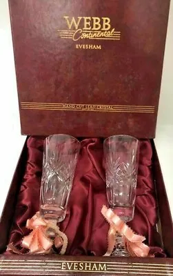 Buy 2 Webb Continental Evesham Lead Crystal Tall Champagne Flutes Goblets RARE  • 47.31£