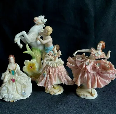 Buy Group Four (4) Continental Figurines Including Dresden Lace Af • 20£