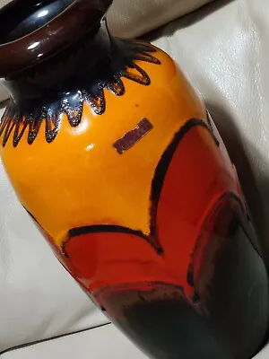 Buy XL Retro Fat Lava Scheurich WGP 60's Vase In Red & Orange With Original Label • 110£