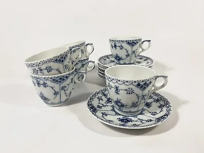 Buy 6x Royal Copenhagen Blue Fluted Half Lace  719 Coffee Cups & Saucers Set • 188.96£