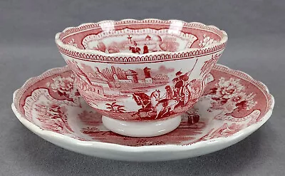 Buy William Adams Palestine #4 Red Transferware Tea Bowl & Saucer Circa 1830-1840s • 142.25£