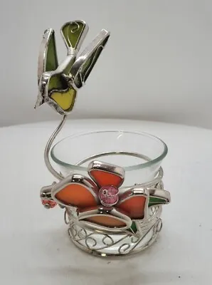 Buy Stained Glass Flower W/Bird Has Spring Wings - Sun Catcher/Tea Light • 9.44£
