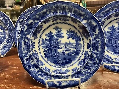 Buy 1 Stunning Antique William Adams Fairy Villas Flow Blue Rim Soup Bowl • 46.99£