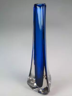 Buy VINTAGE WHITEFRIARS ART GLASS Tricorn Vase Royal Blue Sommerso 9570 G Baxter • 22.99£