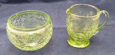 Buy Vintage Crackled Green Glass Sugar Bowl And Cream Jug • 24£