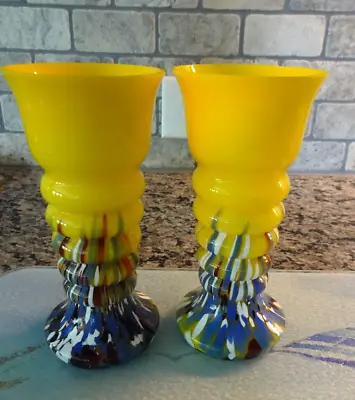 Buy Pair 1920's / 30's Kralik Czechoslovakia Art Deco Glass Tango Spatter Vases • 78.38£