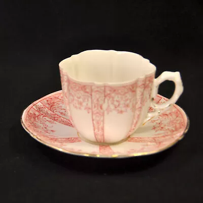 Buy Aynsley Cup & Saucer Pattern #8127 Red Scroll Work Florals Fruit 1892-1905 Gold • 137.37£