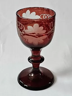 Buy Bohemian Ruby Red Cranberry Glass Early 19thC Liqueur Or Port Glass • 14£