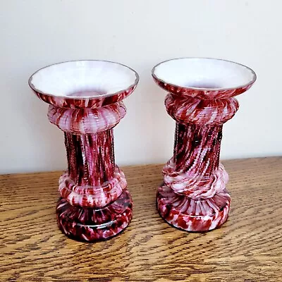 Buy Welz Bohemian Honeycomb Cranberry Spatter Glass Vases, Candle Holders, Stands • 55£