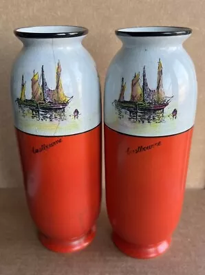 Buy A Pair Of Red/White Carlton Ware Vases Showing Scenes Of Eastbourne H21cm • 20£