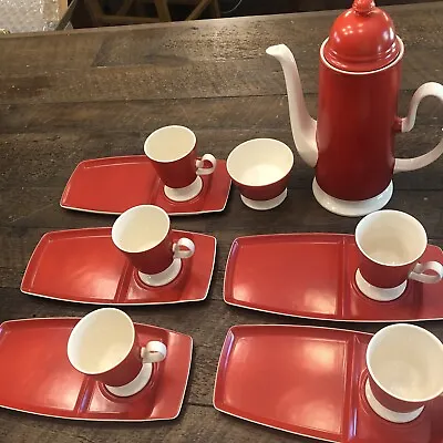 Buy Rare Carlton Ware Mid Century Modern Tea And Snack Tray Set 12 Piece Red England • 142.25£