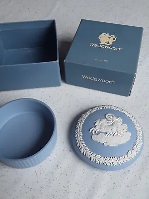 Buy Vintage Wedgewood Trinket Box Jasperware Blue And White Round With Origional Box • 5£