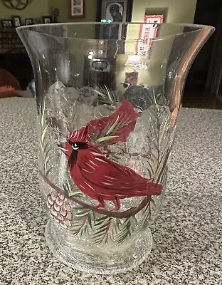 Buy Cardinal Red Bird Clear Glass Vase Crackle Celebrations Branch Pine Cone 6  • 18.97£