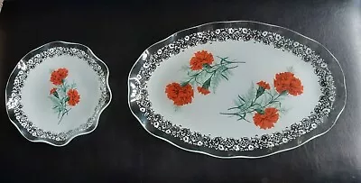 Buy Vintage Chance Glass Plates Rose Decorated X2 • 16£
