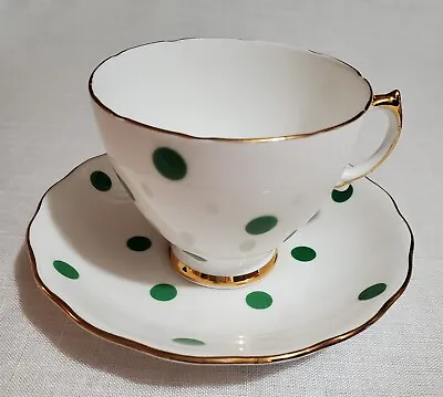 Buy Royal Vale White W/Green Polka-Dot Tea Cup And Saucer, Gold Trim, Bone China  • 38.13£