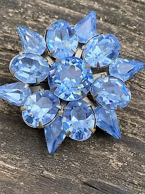 Buy Antique Blue Prong Set Rhinestone Costume Jewelry Flower Brooch • 0.79£
