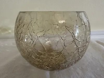 Buy Crackle Glass Hurricane Candle Holder Round Bowl Amber Thick Heavy Wedding • 9.46£