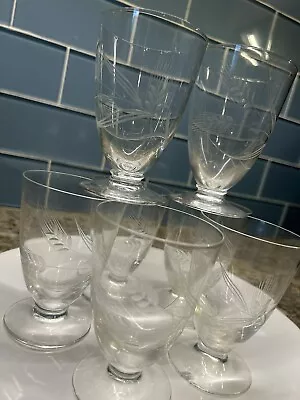 Buy Vintage 1950’s Crystal Etched Wheat Glassware Set Of 9 • 28.25£