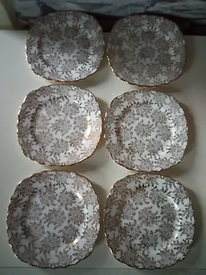 Buy Vintage Royal Vale Bone China Gold Chintz Floral Tea Side Plates Set Of 6 • 22£