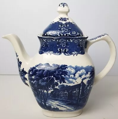 Buy VINTAGE Grindley Porcelain Teapot English Country Inns Blue&White H23cm Vgc • 16£