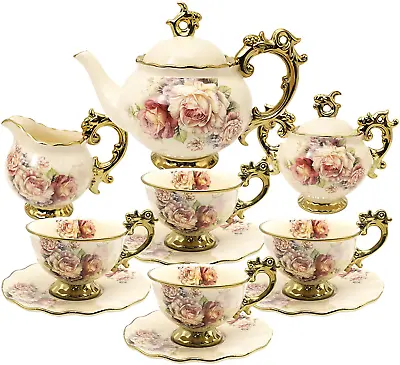 Buy 15 Pieces British Porcelain Tea Set Floral Vintage China Coffee Set Wedding Tea • 125.17£