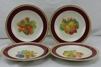 Buy Crown Ducal Ware England Fruit Red Gold Plates Set 4 • 30.15£