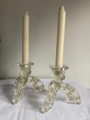 Buy Pair Of Vintage 1950s Pressed Glass Candle Sticks Holders Tripod Mid Century • 12£