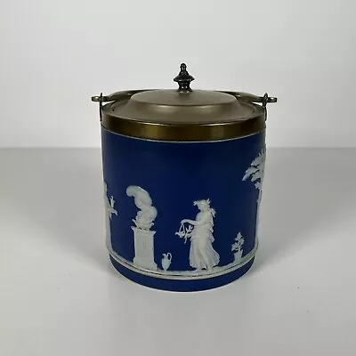 Buy Antique Wedgwood Jasperware 6.5” Biscuit Barrel/ Cookie Jar Dark Blue • 49.99£