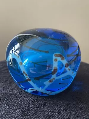 Buy Vintage MALTA Decorative Glass MDG Turquoise Bubble, White Swirl Art Glass MCM • 12£