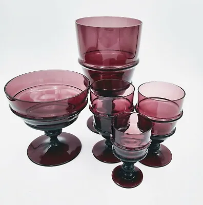 Buy Vintage Rare Purple Stem Glasses,Cordial Various Sizes Unusual Set Of 5 Art Deco • 20.22£