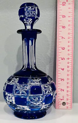 Buy Ajka Hungary Cobalt Blue Cased Cut To Clear Crystal Decanter • 213.13£