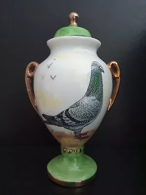 Buy Vintage Hand Painted Lidded Vase/Urn Depicting The Racing Pigeon • 26£