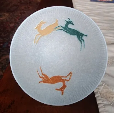Buy Mid Century Modern Scandinavian Style Polychrome Leaping Deer Pottery Compote • 35£