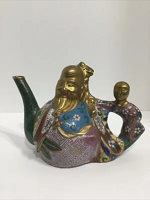 Buy Vintage ChineseCloisonne Buddha Tea Pot/ Figurative Handle, Unusual Star Mark. • 156.29£