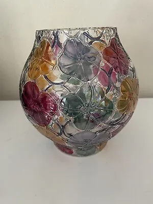 Buy Bohemia Czech Floral Rose Bowl Iridescent Embossed Multicolored Approx 6.5” Tall • 31.77£
