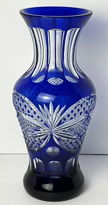 Buy Cobalt Blue Cut To Clear Vase 11.5” Kiriko  Kagami Crystal Glass Bohemian Vtg • 82.71£