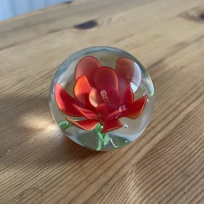 Buy Small Glass Paperweight Red Flower Design • 4£