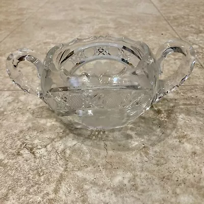 Buy Vintage Clear Cut Etched Floral Crystal Sawtooth Cut Sugar Bowl Double Handles  • 27.25£