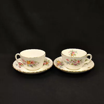 Buy Minton 2 Cups & Saucers Marlow S309 Fluted Swirl Multicolor Floral Gold 1966 MCM • 56.92£