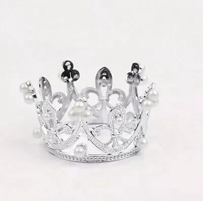 Buy Silver Crown Cake Topper Mini Tiara Princess Birthday Wedding Cake Topper Pearl • 5£