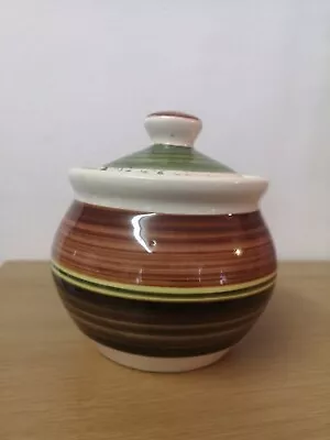 Buy Dragon Pottery Rhayader Made In Wales Brown Striped Lidded Pot Jar • 7£