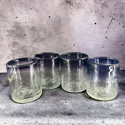 Buy Hand Blown Lowball Drinking Glasses Tumbler Set 4 Crackle Glass Purple Top Ombré • 35.88£