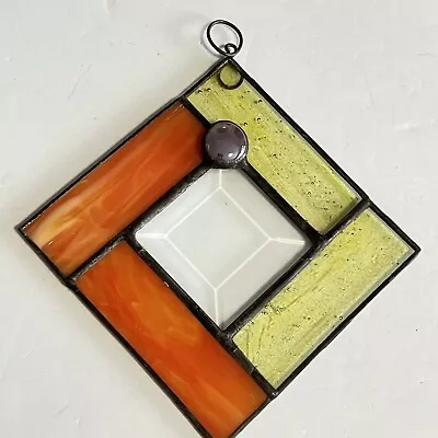 Buy Stained Glass Suncatcher Leaded Crystal Bevel Orange Yellow Square Handcrafted • 15.13£