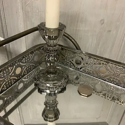 Buy Glass Cut Candlestick Dinner Candle Holder Vintage French Country Grey Smoke  • 9.89£